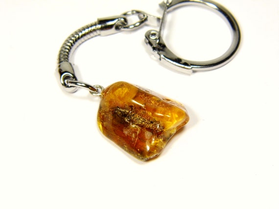 Baltic Amber Keychain Keyring Pendant Charm Souvenir Brown Stone Natural 5341