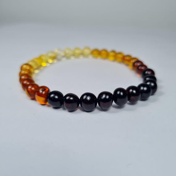 Natural genuine Baltic Amber stretchable bracelet brown / transparent authentic unique women's jewelry A0416
