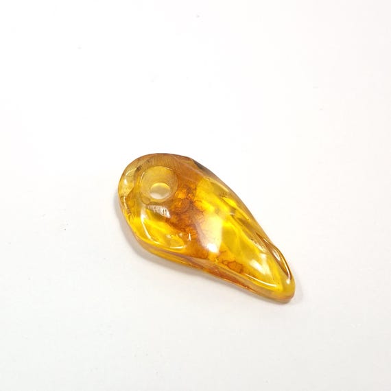 Baltic Amber Pendant Amulet With Hole Brown Transparent Natural Stone Genuine A0445