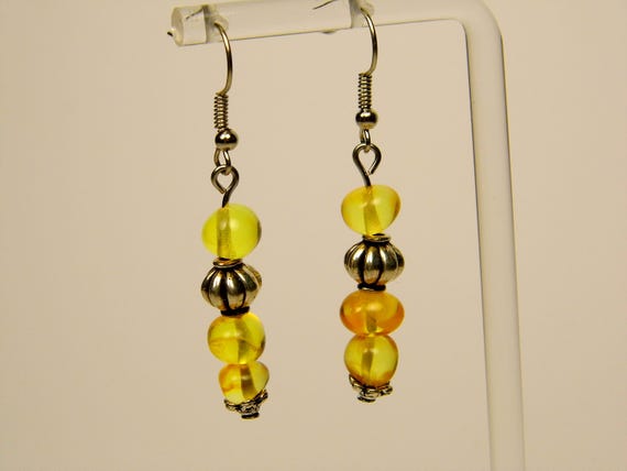Baltic Amber Dangle Drop Earrings Yellow Transparent Natural Stone Genuine Gemstone A0260