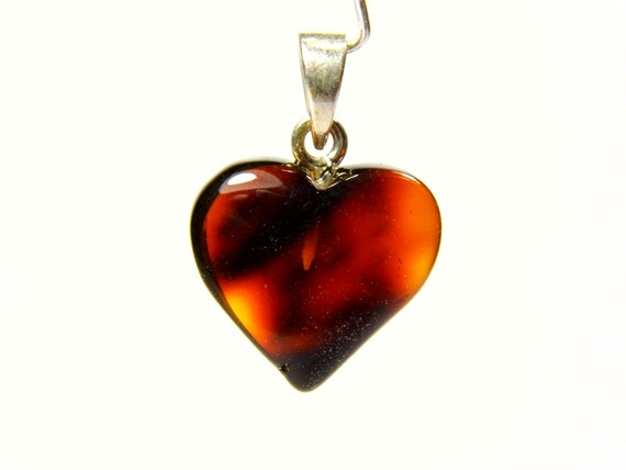 Baltic Amber Heart Pendant Charm 0.63x0.59" Brown Natural Stone Genuine 5312