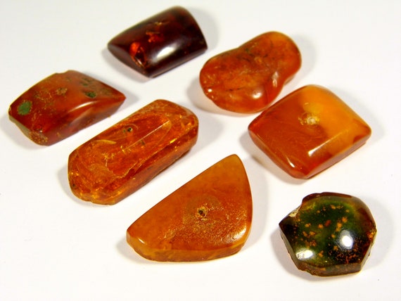 Lot of 7 Vintage Baltic Amber Stones Cognac Brown Natural Old Gemstone 5976