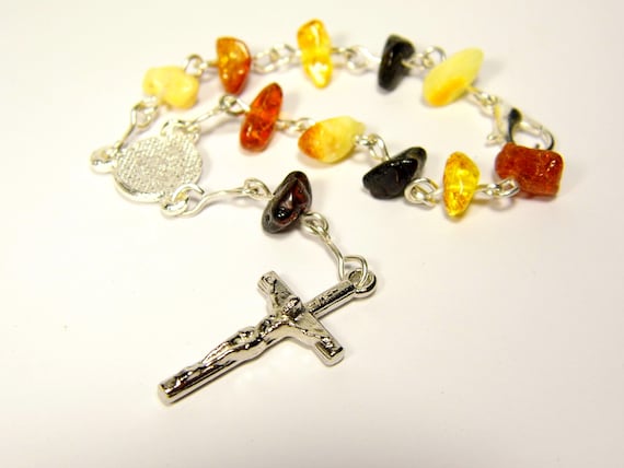 Baltic Amber Mini Pocket Rosary Chaplet Catholic Christian Multicolor 5597