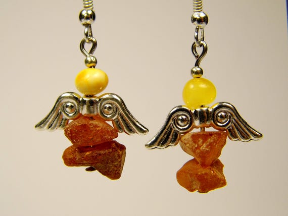 Baltic Amber Angel Dangle Drop Earrings Multicolor Natural Stone Genuine Gemstone A0278