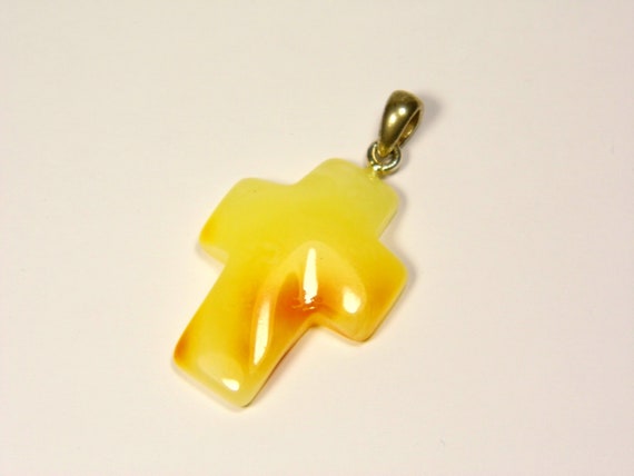 Baltic Amber Cross Pendant Charm Yellow Stone Natural Genuine Gemstone 5220