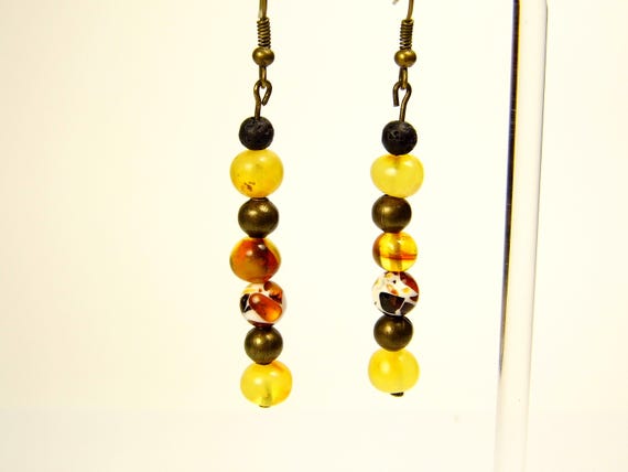 Baltic Amber Dangle Drop Earrings Multicolor Natural Stone Genuine Gemstone A0356