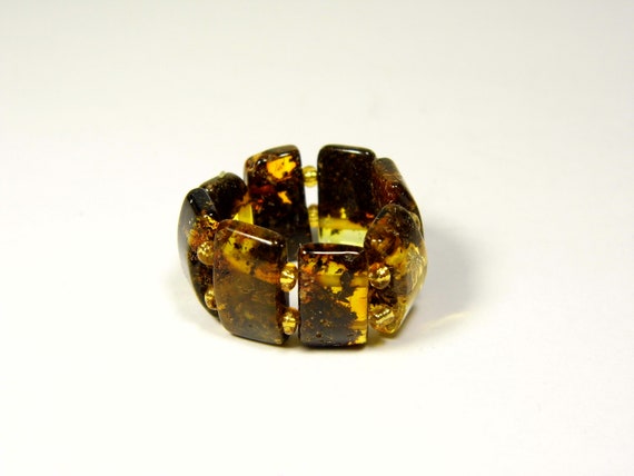 Baltic Amber Ring Size 7 Green Brown Stone Natural Elastic Stretch XA010