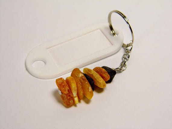 Baltic Amber Keychain Keyring Pendant Souvenir White With Plastic ID Tag Name Label Souvenir A0340