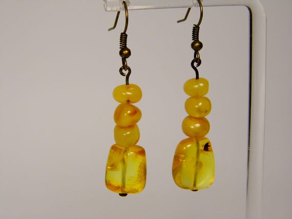 Baltic Amber Dangle Drop Earrings Yellow Honey Transparent Natural Stone Genuine Gemstone A0344