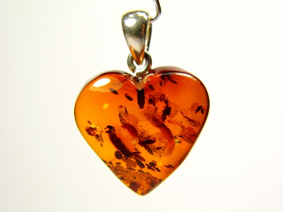 Baltic Amber Heart Pendant Charm 0.79x0.71" Cognac Transparent Brown Stone 5281