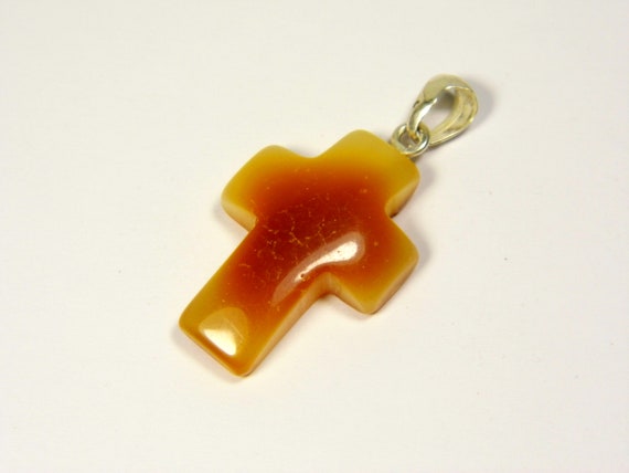 Baltic Amber Cross Pendant Charm Brown Yellow Stone Natural Genuine 5231