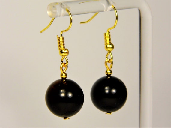 Black Pressed Baltic Amber women's round / ball earrings 012R-10