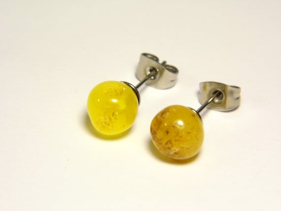Baltic Amber Stud Earrings Yellow Women's Natural Stone Genuine Gemstone 4556