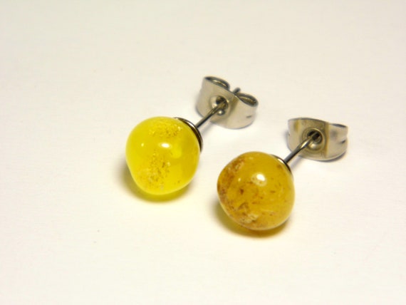 Baltic Amber Stud Earrings Yellow Women's Natural Stone Genuine Gemstone A0050