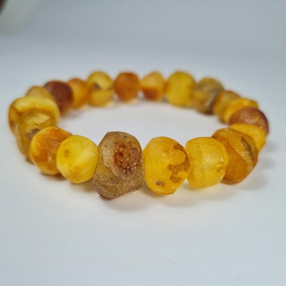 Natural genuine unpolished Baltic Amber brown stones unisex bracelet 18 grams authentic unique jewelry A0391