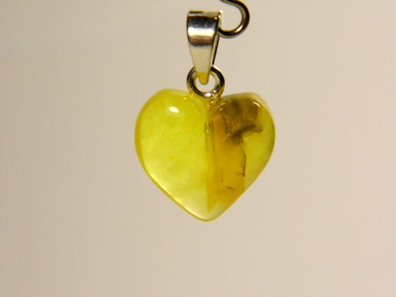 Baltic Amber Heart Pendant Charm 0.55x0.51" Yellow transparent Natural 4796