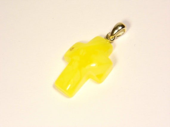 Baltic Amber Cross Pendant Charm Yellow Stone Natural Genuine Gemstone 5223