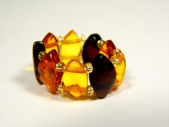 Baltic Amber Ring Size 4.5-5.5 Elastic Stretch Multicolor Stone Natural 4910