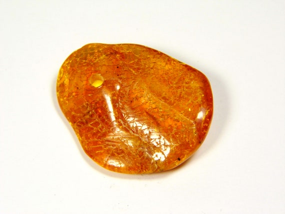 Baltic Amber Pendant Amulet With Hole 3.1gr. Cognac Brown Transparent Stone 6035