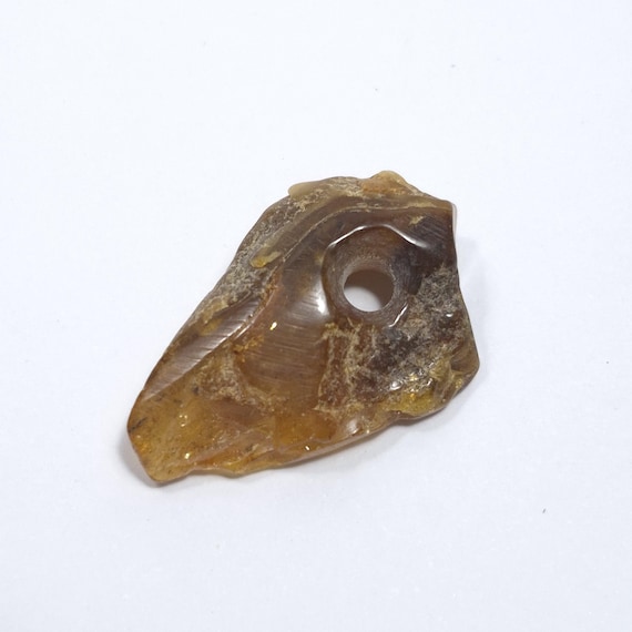Baltic Amber Pendant Amulet With Hole Brown Cognac Natural Stone Genuine A0456