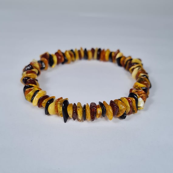 Natural genuine multicolor Baltic Amber stretchable bracelet grams authentic unique women's jewelry A0414