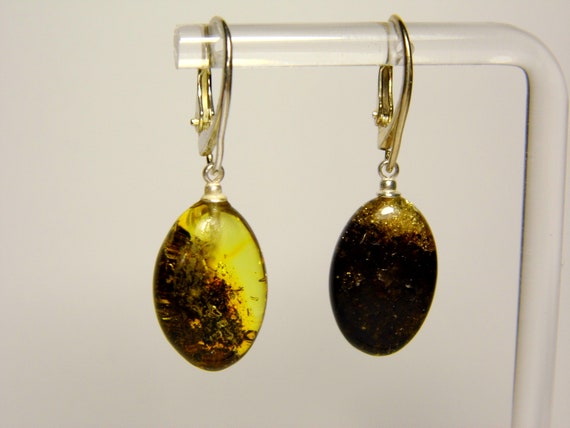 Baltic Amber Dangle Drop Earrings Multicolor Oval Natural Genuine Gemstone 4656