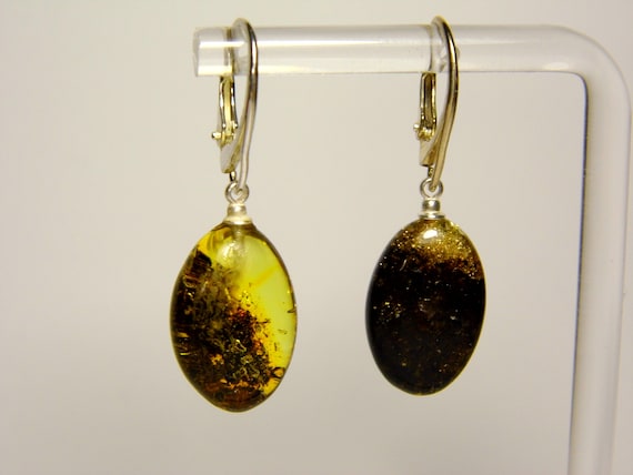Baltic Amber Dangle Drop Earrings Multicolor Oval Natural Genuine Gemstone A0069