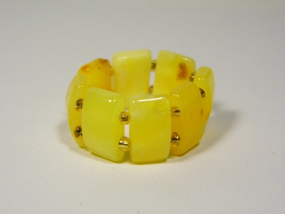 Baltic Amber Ring Size 9.5 Yellow Stone Women's Elastic Stretch  Natural 5885