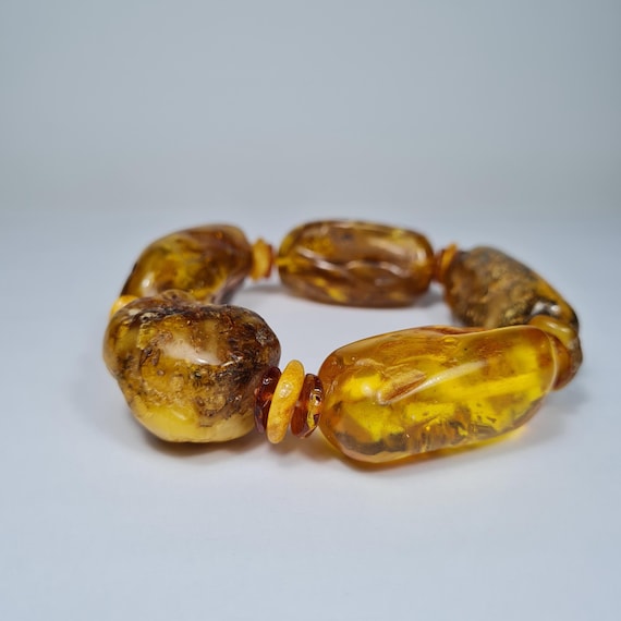 Baltic Amber massive bracelet natural genuine stones 53 grams unique authentic women's jewelry brown color A0372