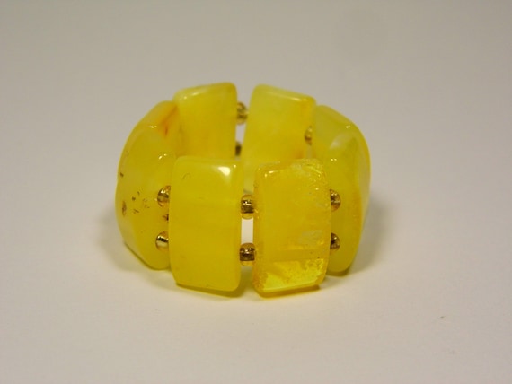 Baltic Amber Ring Size 11.5 Yellow Stone Women's Elastic Stretch  Natural A0210