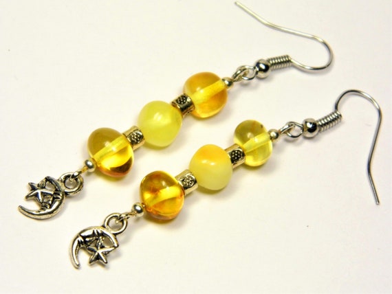 Natural Baltic Amber dangle / drop women's earrings honey / yellow AP1010