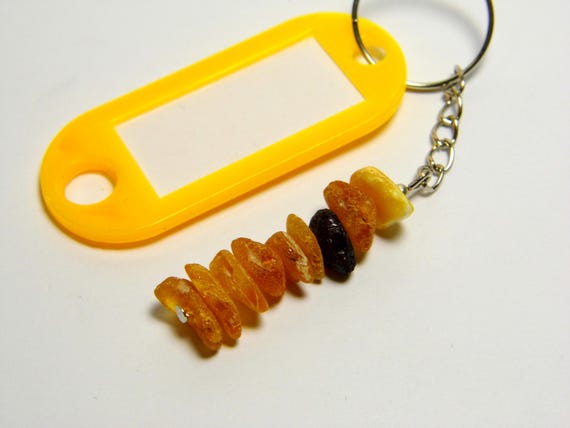 Baltic Amber Keychain Keyring Pendant Souvenir Yellow With Plastic ID Tag Name Label Souvenir A0338