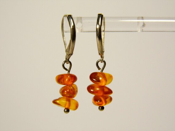 Baltic Amber Dangle Drop Earrings Brown Cognac Transparent Natural Stone 5939