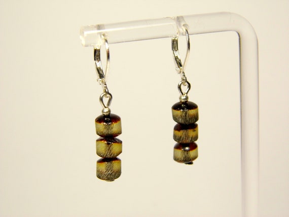 Baltic Amber Dangle Drop Earrings Unpolished Brown Green Natural Stone 5726