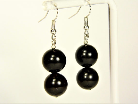 Black Pressed Baltic Amber women's round / ball earrings 012R-7