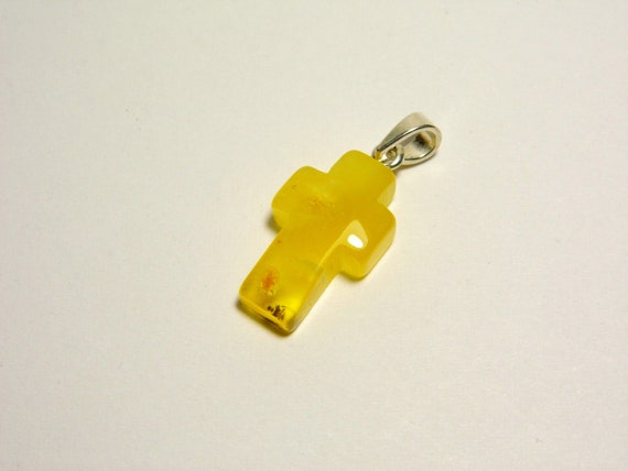 Baltic Amber Cross Pendant Charm Yellow Stone Natural Genuine Gemstone 4678