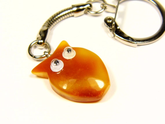 Baltic Amber Owl Keychain Keyring Pendant Brown Yellow Natural Genuine A0055