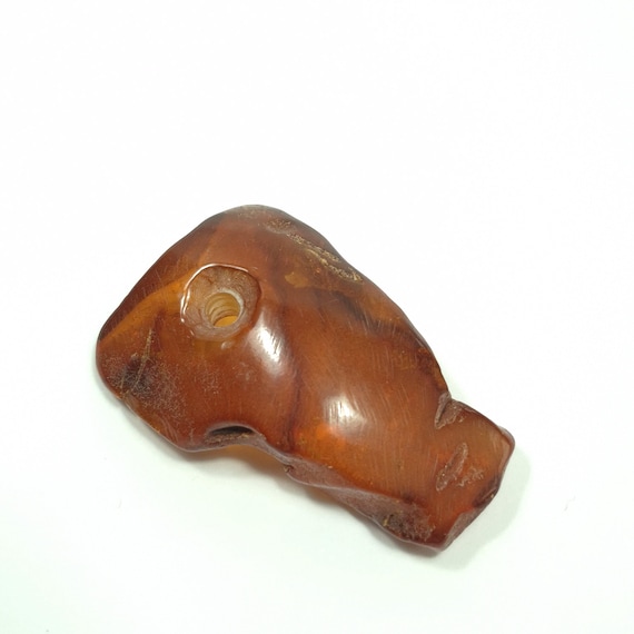 Baltic Amber Pendant Amulet With Hole Brown Cognac Natural Stone Genuine A0448