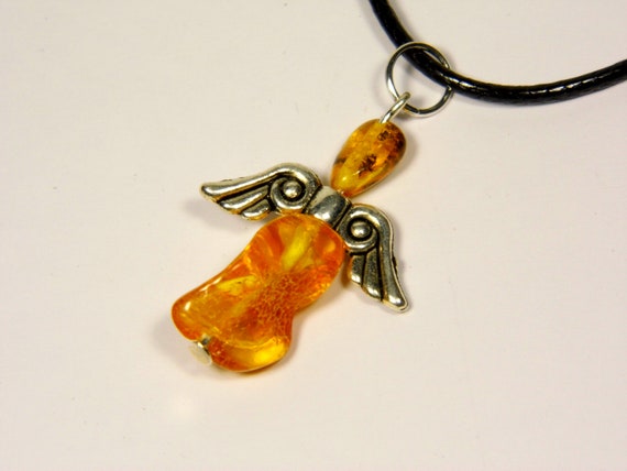 Baltic Amber Angel Pendant Charm Brown Transparent Natural Stone 5026