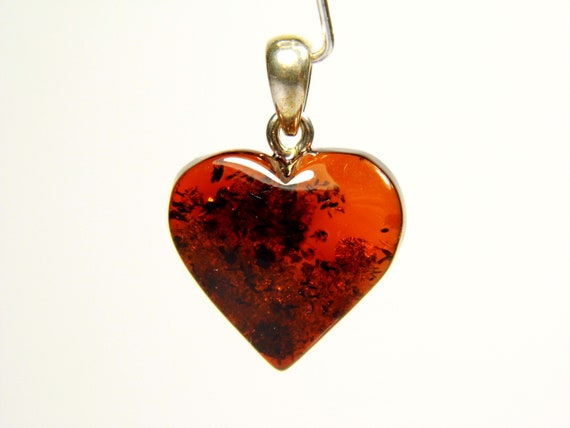 Baltic Amber Heart Pendant Charm 0.67x0.63" Cognac Transparent Brown Stone 5307