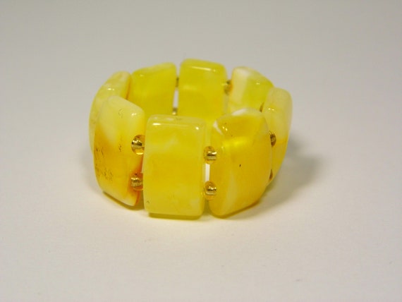 Baltic Amber Ring Size 9 Yellow Stone Women's Elastic Stretch  Natural 5882