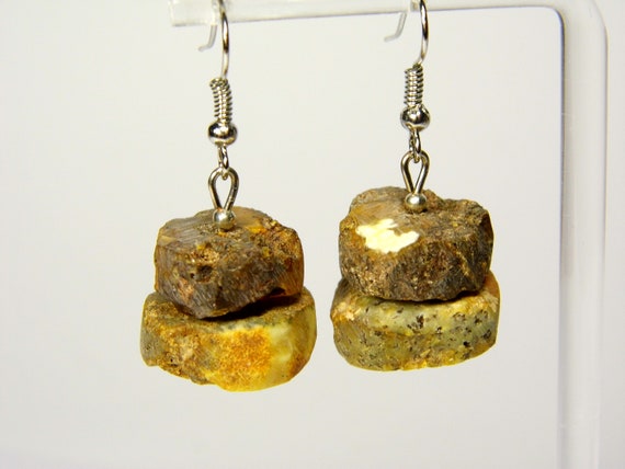 Baltic Amber Dangle Drop Earrings Unpolished Multicolor Natural Stone 6100