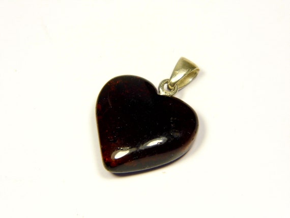 Baltic Amber Heart Pendant Charm 0.71x0.67" Black Brown Natural Stone 5321