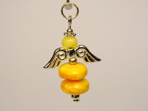 Baltic Amber Angel Pendant Charm Yellow / Butterscotch / Egg Yolk Natural Stone Genuine Gemstone A0335