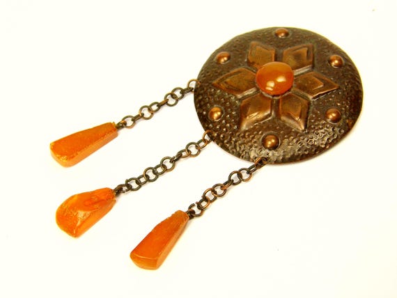 Vintage Baltic Amber Brooch Old Women's Retro Natural Genuine A0237