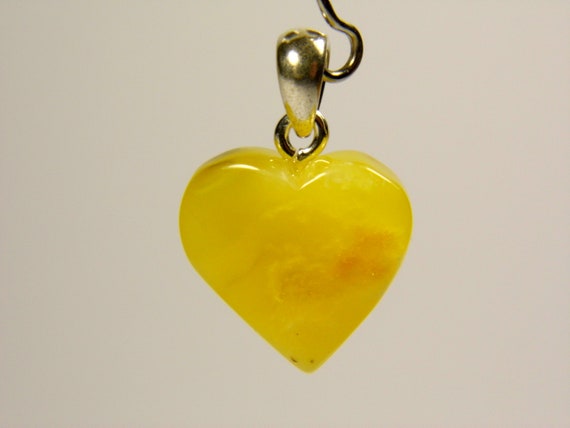 Baltic Amber Heart Pendant Charm 0.59x0.59" Yellow Natural Genuine Gemstone 4799