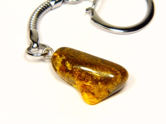 Baltic Amber Keychain Keyring Pendant Charm Souvenir Brown Green Natural 4918