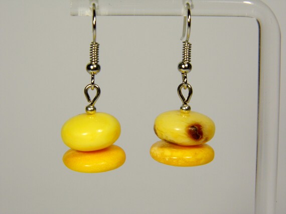 Baltic Amber Dangle Drop Earrings Yellow Butterscotch Natural Stone 6121