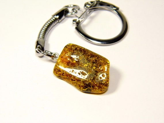 Baltic Amber Keychain Keyring Pendant Charm Souvenir Brown Green Natural 5181