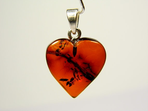 Baltic Amber Heart Pendant Charm 0.67x0.67" Cognac Transparent Brown Stone 5301